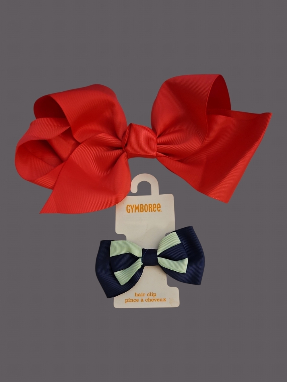 HANDMADE Large Hot Pink Bow and GYMBOREE Small Hair Bow Clips